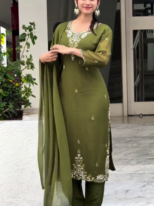 Women's Olive Green Kurta Set with Dupatta Ethnic Wear Outfit