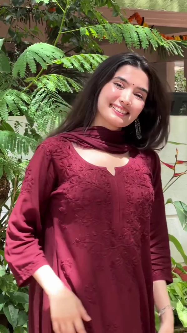 Women Maroon Suit Set with Dupatta Traditional Ethnic Wear