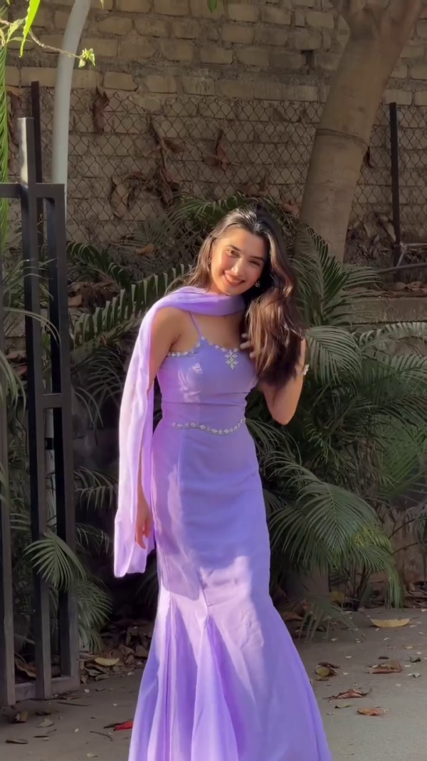 Women Lavender Ethnic Dress with Dupatta Party Wear Outfit