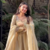 Women's Golden Anarkali Suit with Dupatta Festive Ethnic Wear