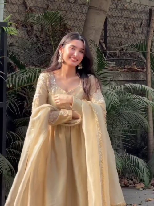 Women's Golden Anarkali Suit with Dupatta Festive Ethnic Wear