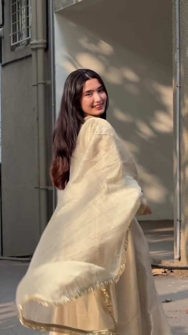 Women's Golden Anarkali Suit with Dupatta Festive Ethnic Wear
