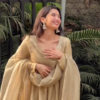 Women's Golden Anarkali Suit with Dupatta Festive Ethnic Wear