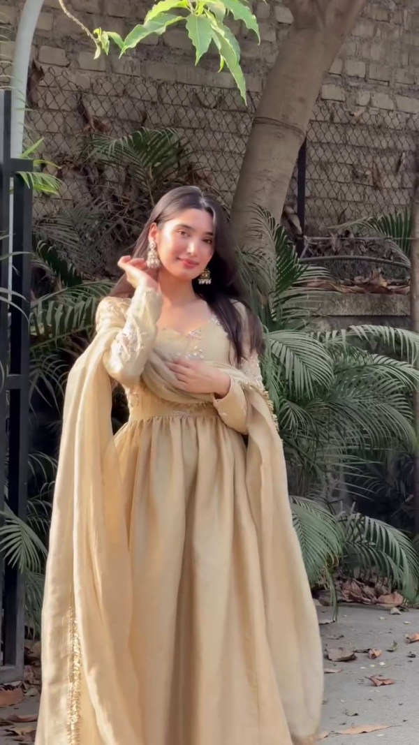 Women's Golden Anarkali Suit with Dupatta Festive Ethnic Wear