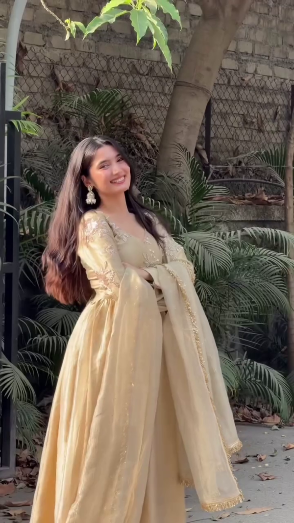 Women's Golden Anarkali Suit with Dupatta Festive Ethnic Wear