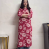 Women Red Floral Kurti with Denim Jeans Indo Western Casual Outfit