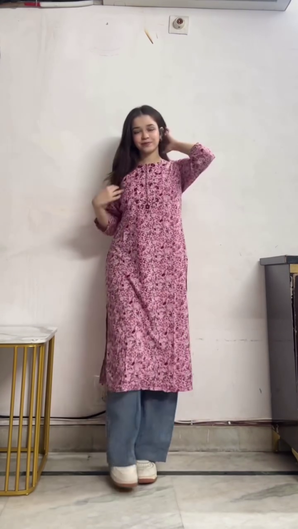 Women Red Floral Kurti with Denim Jeans Indo Western Casual Outfit
