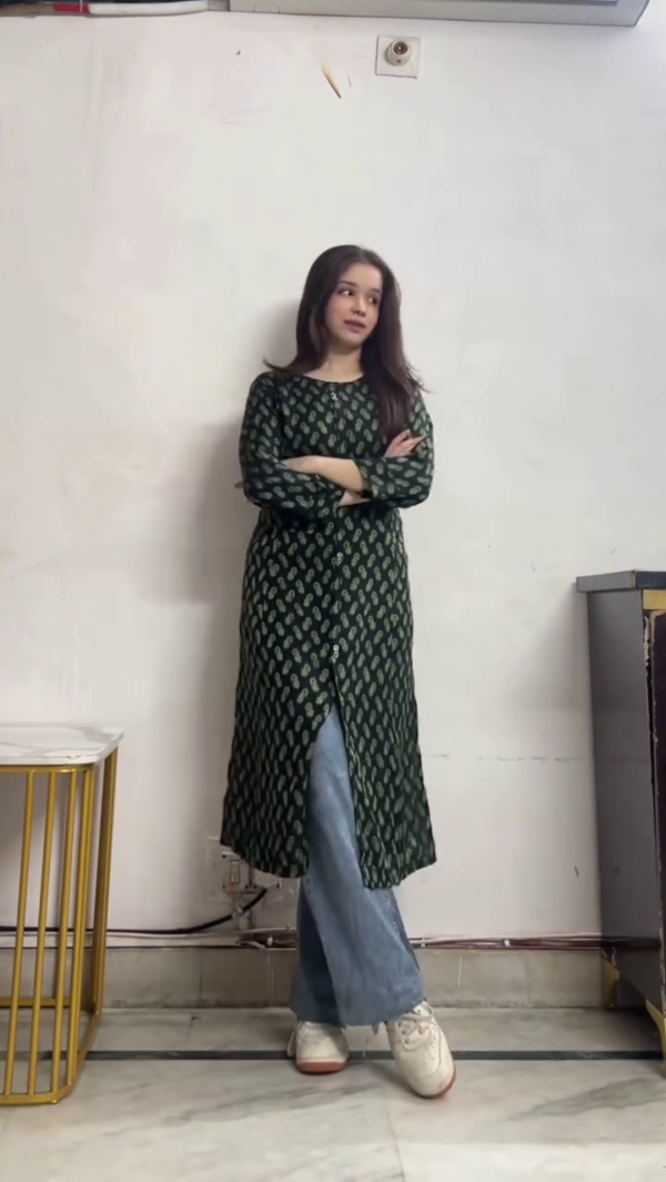 Women Red Floral Kurti with Denim Jeans Indo Western Casual Outfit