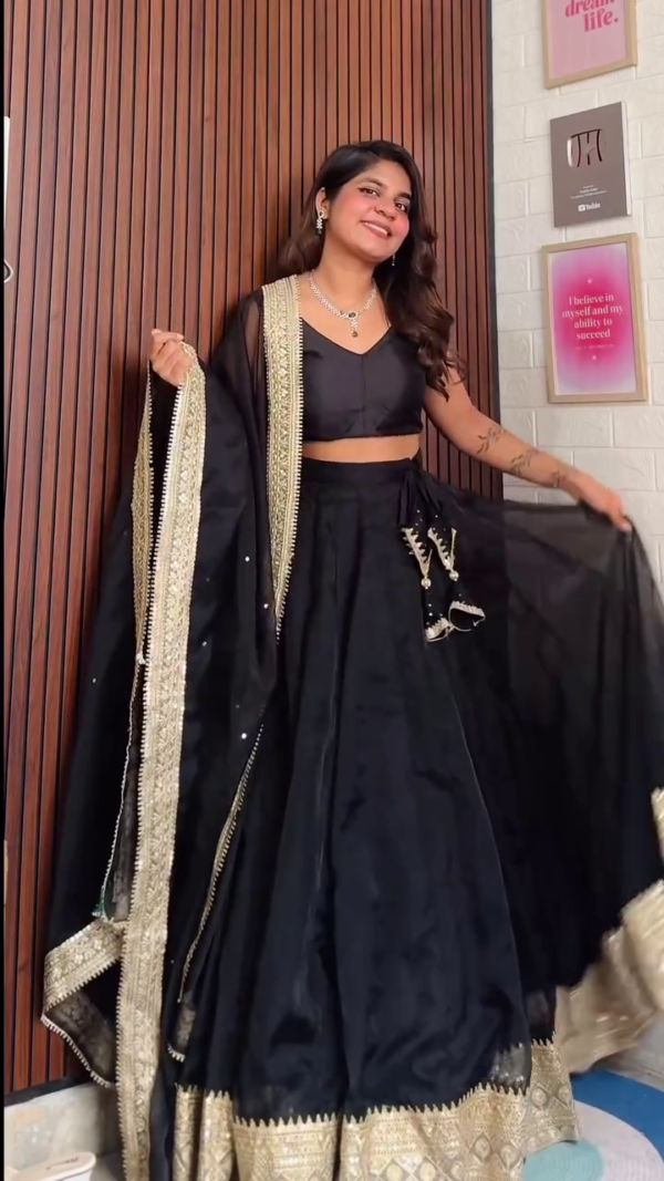 Women's Black Lehenga Set with Dupatta, Party Wear Ethnic Outfit