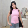 Women's Light Blue Striped Puff Sleeve Shirt with Denim Jeans Casual Outfit