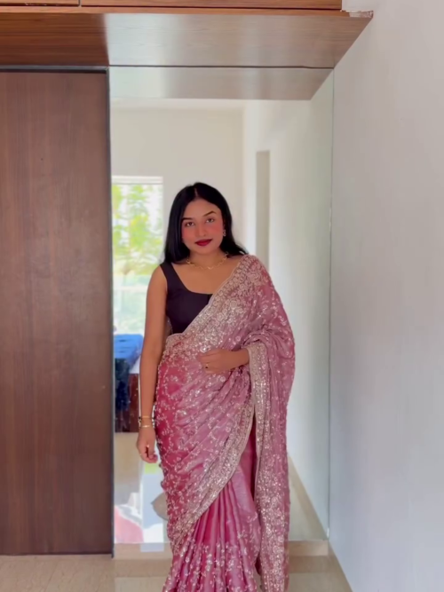 Pink Sequin Saree – Glam Wedding Party Look ✨