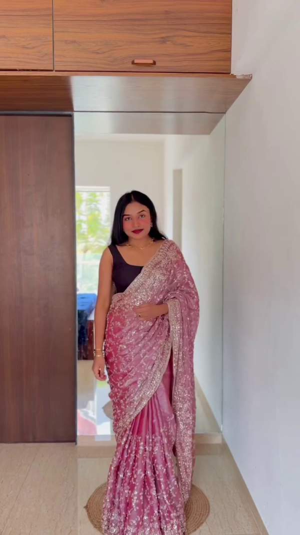 Pink Sequin Saree – Glam Wedding Party Look ✨