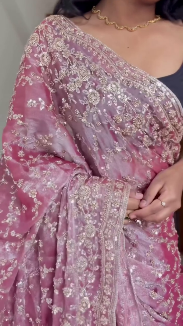 Pink Sequin Saree – Glam Wedding Party Look ✨
