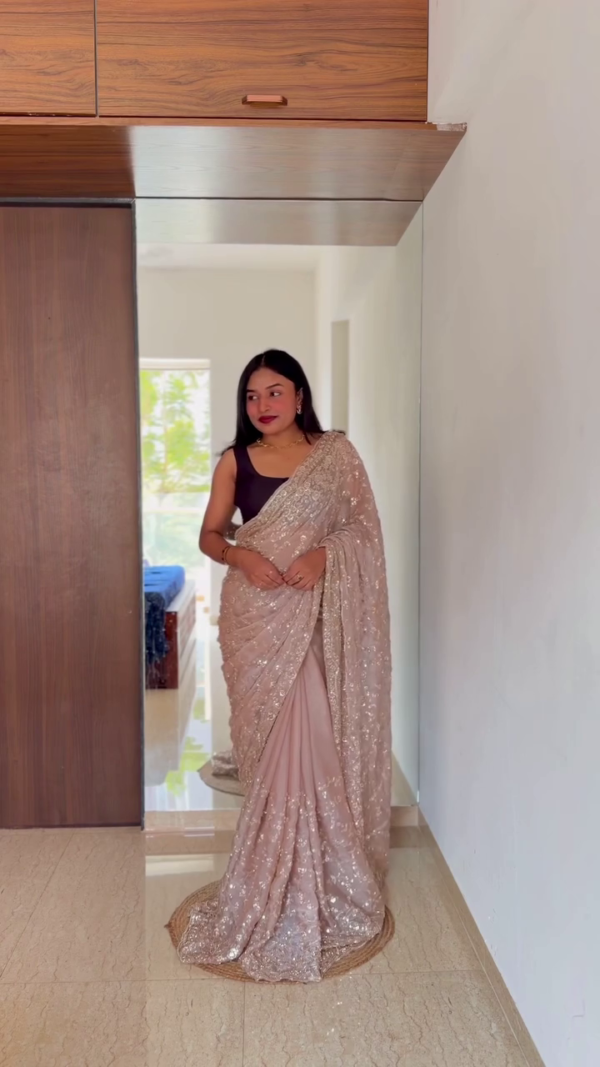 Pink Sequin Saree – Glam Wedding Party Look ✨