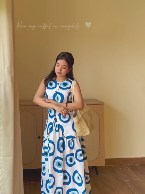 Blue Abstract Printed Sleeveless Maxi Dress