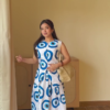 Blue Abstract Printed Sleeveless Maxi Dress