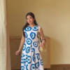 Blue Abstract Printed Sleeveless Maxi Dress