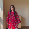 Wine Straight Kurta Set With Floral Dupatta