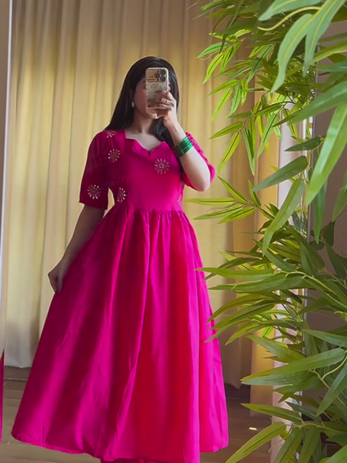 Hot Pink Anarkali Kurta Set
