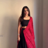 Black & Red Ethnic Saree Fusion Look