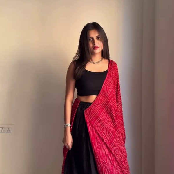 Black & Red Ethnic Saree Fusion Look