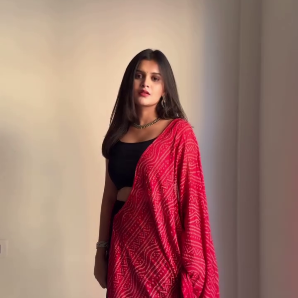 Black & Red Ethnic Saree Fusion Look