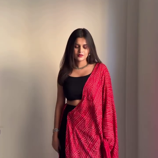Black & Red Ethnic Saree Fusion Look
