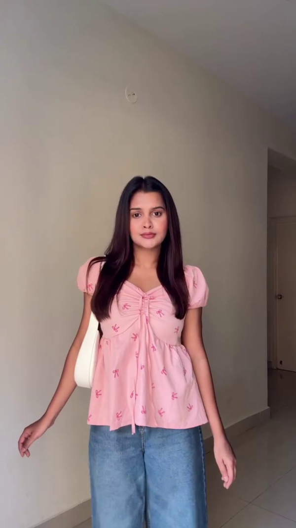Baby Pink Bow Detail Peplum Top