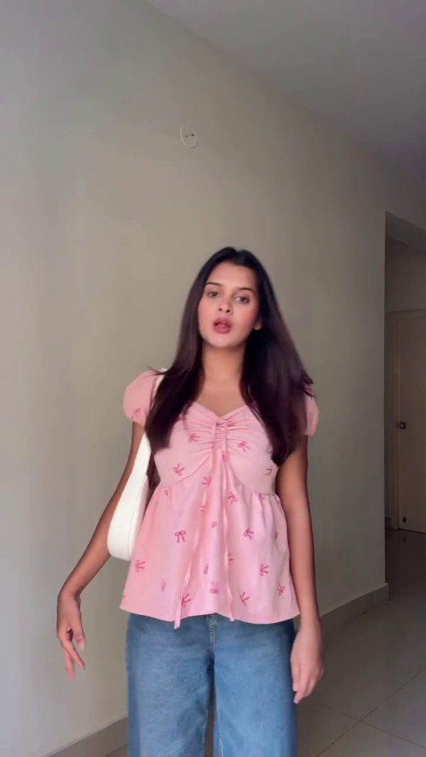 Baby Pink Bow Detail Peplum Top