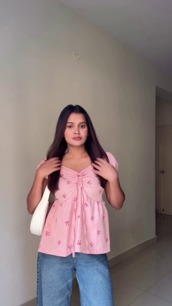 Baby Pink Bow Detail Peplum Top