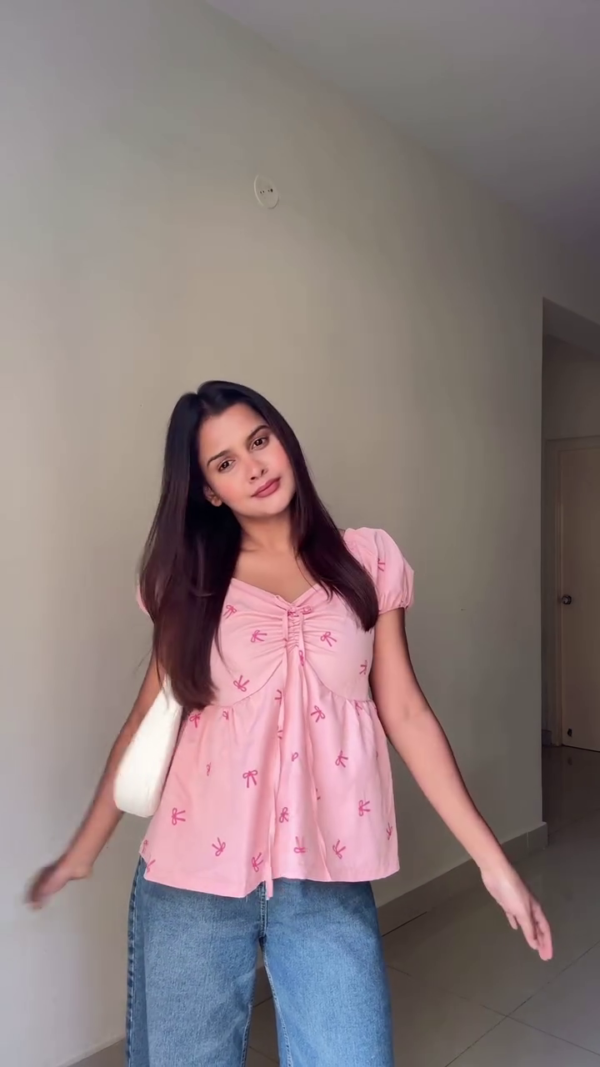 Baby Pink Bow Detail Peplum Top