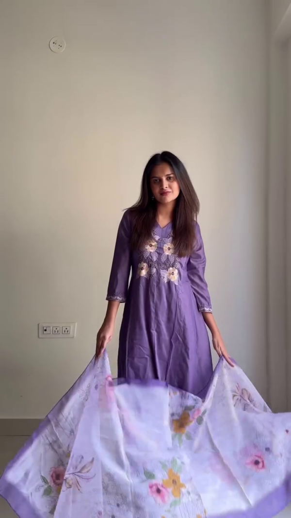 Lavender Floral Kurta Dupatta Set