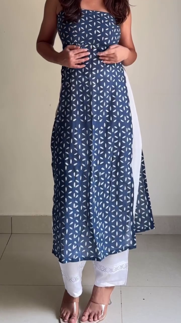 Blue Printed Strap Kurta Set
