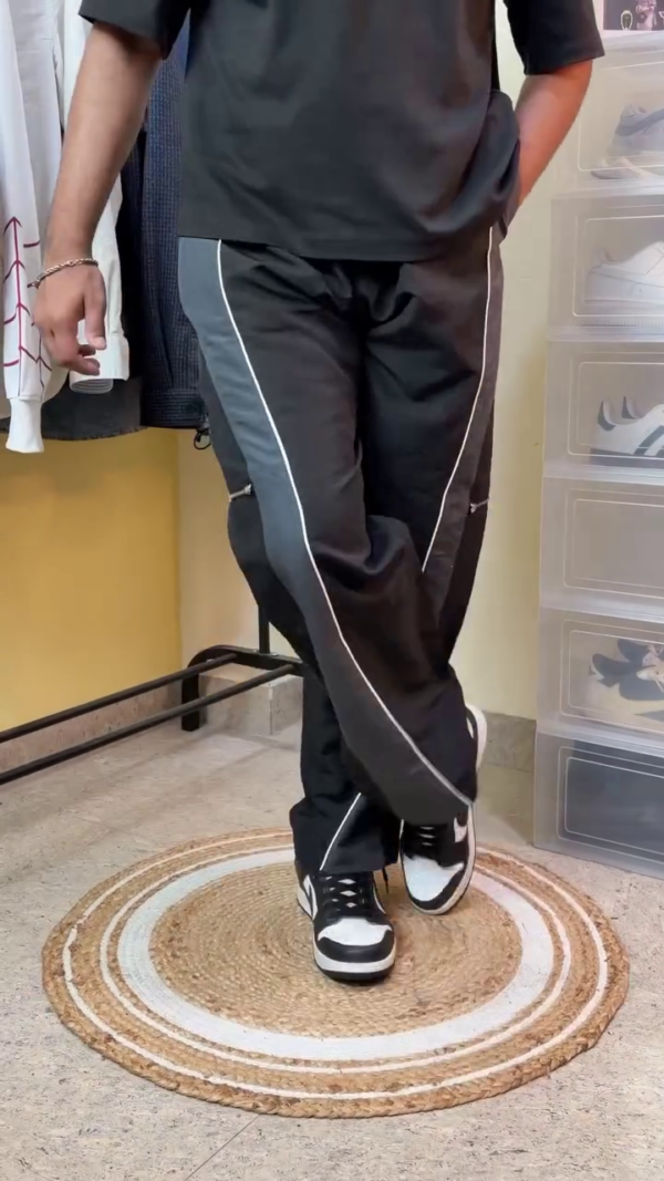 Grey Gothic Print Wide Leg Track Pants