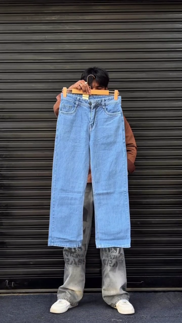 Light Blue Wide Leg Denim Jeans